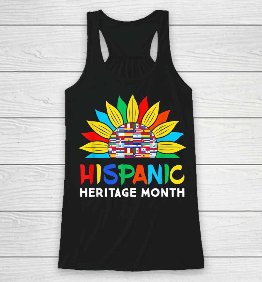 Hispanic Heritage Month Colorful Sunflower Flag Root Latino Racerback Tank