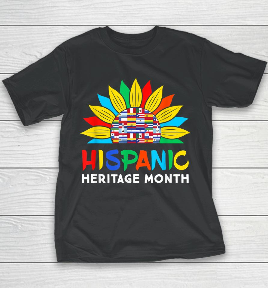 Hispanic Heritage Month Colorful Sunflower Flag Root Latino Youth T-Shirt