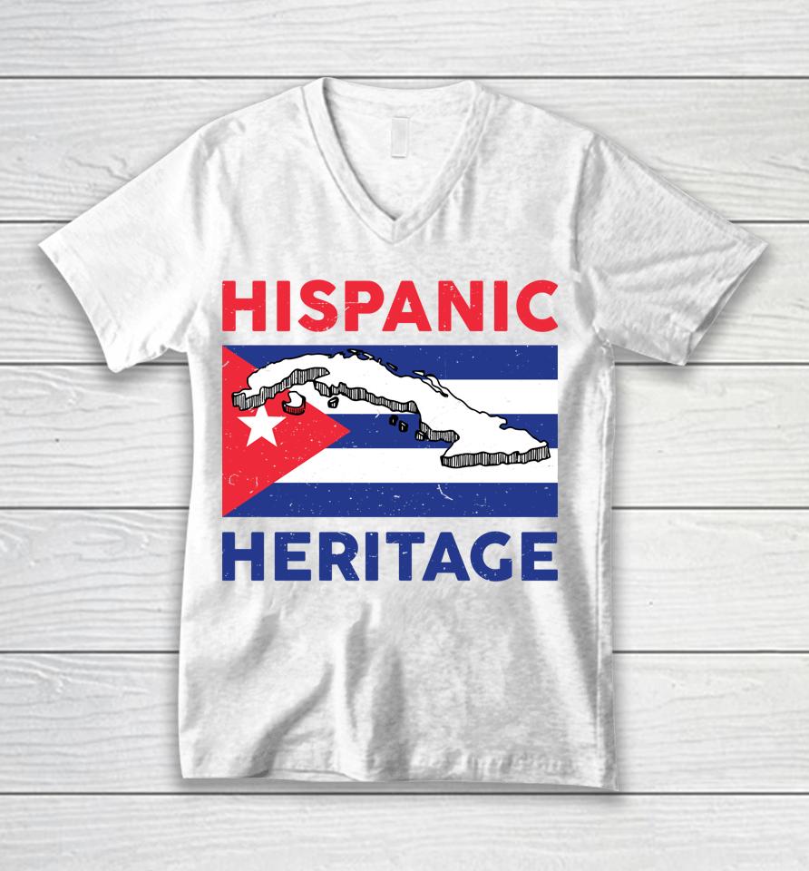 Hispanic Heritage Month Cuban Flag Cuba Unisex V-Neck T-Shirt