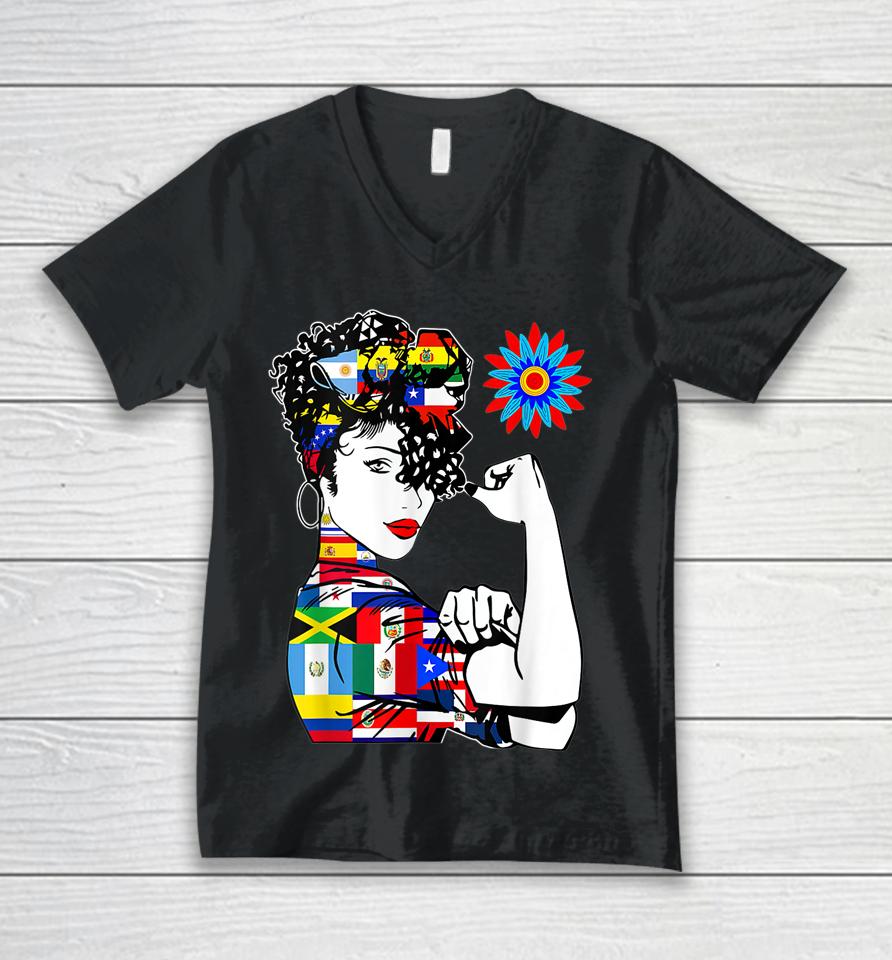 Hispanic Heritage Month Hispanic Women Girls Inspired Art Unisex V-Neck T-Shirt