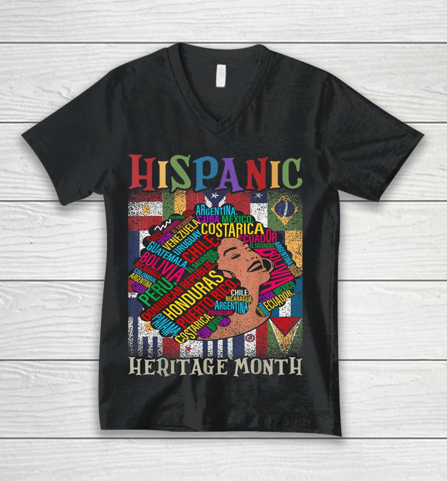 Hispanic Heritage Month Latina Girls Latino Countries Flags Unisex V-Neck T-Shirt