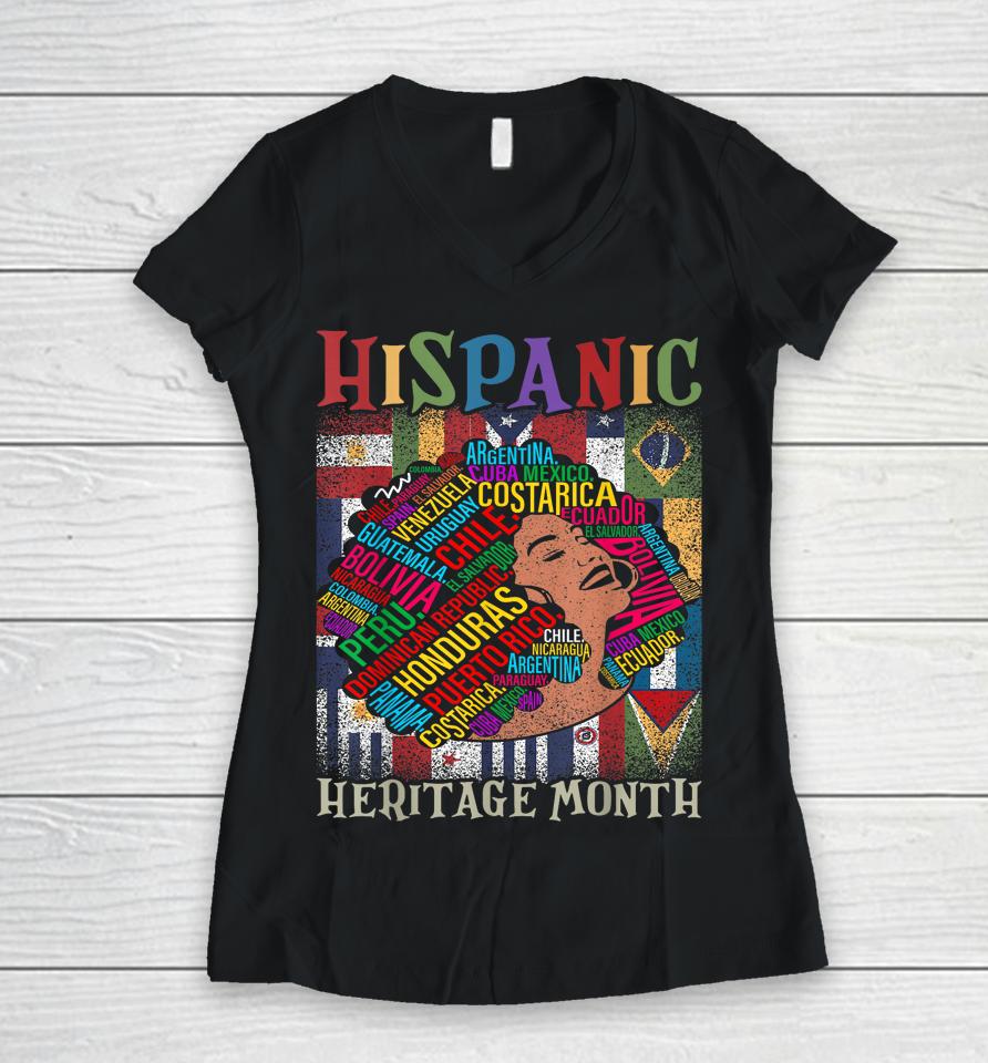 Hispanic Heritage Month Latina Girls Latino Countries Flags Women V-Neck T-Shirt