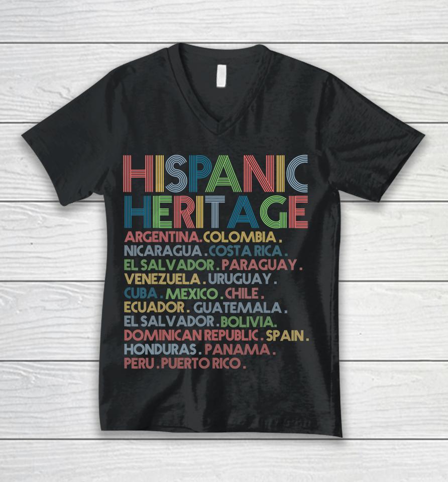 Hispanic Heritage Month Latino All Countries Names Unisex V-Neck T-Shirt