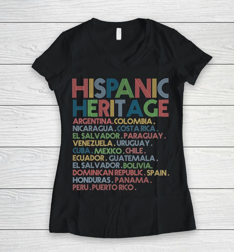 Hispanic Heritage Month Latino All Countries Names Women V-Neck T-Shirt
