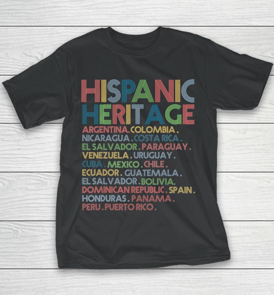 Hispanic Heritage Month Latino All Countries Names Youth T-Shirt