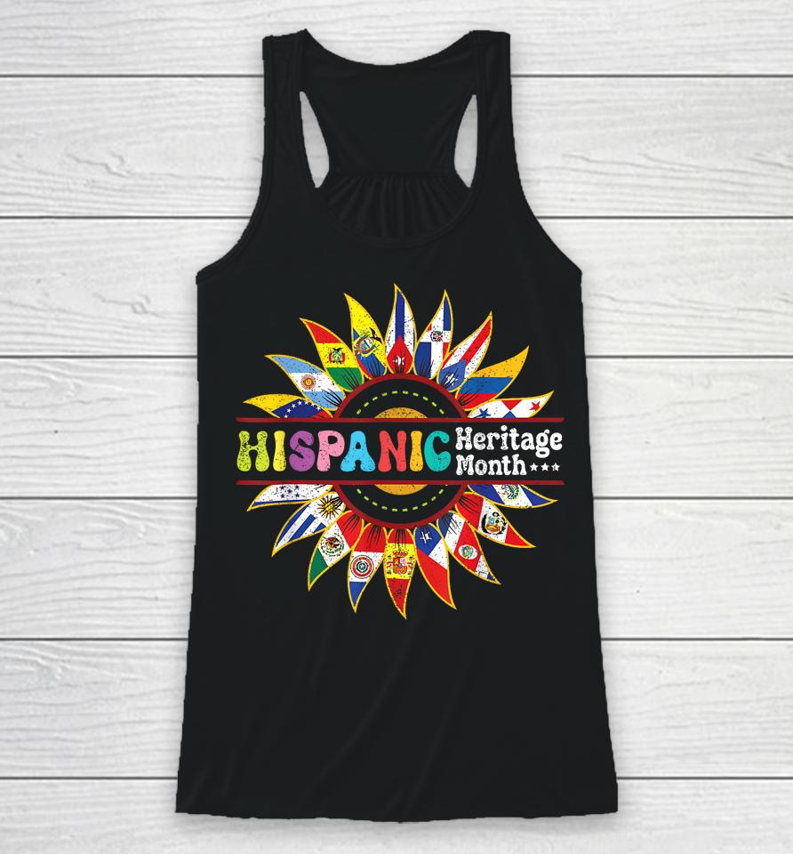 Hispanic Heritage Month Latino Countries Flags Sunflower Racerback Tank