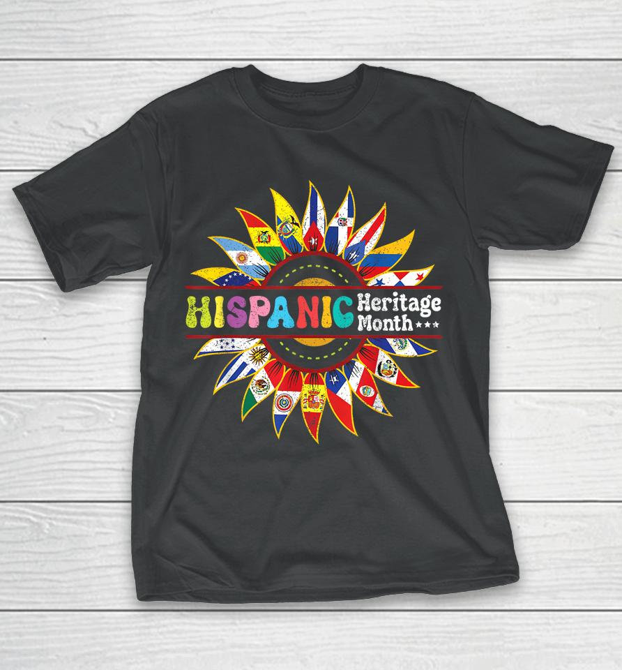 Hispanic Heritage Month Latino Countries Flags Sunflower T-Shirt