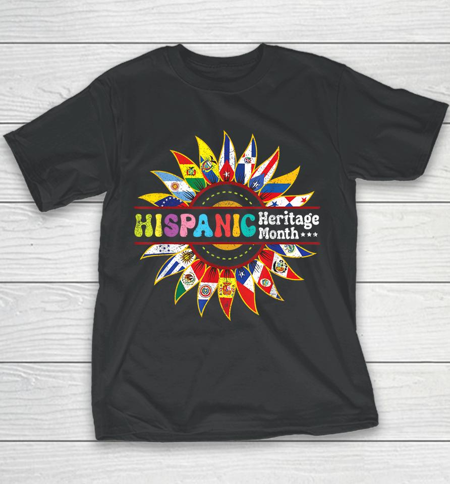 Hispanic Heritage Month Latino Countries Flags Sunflower Youth T-Shirt