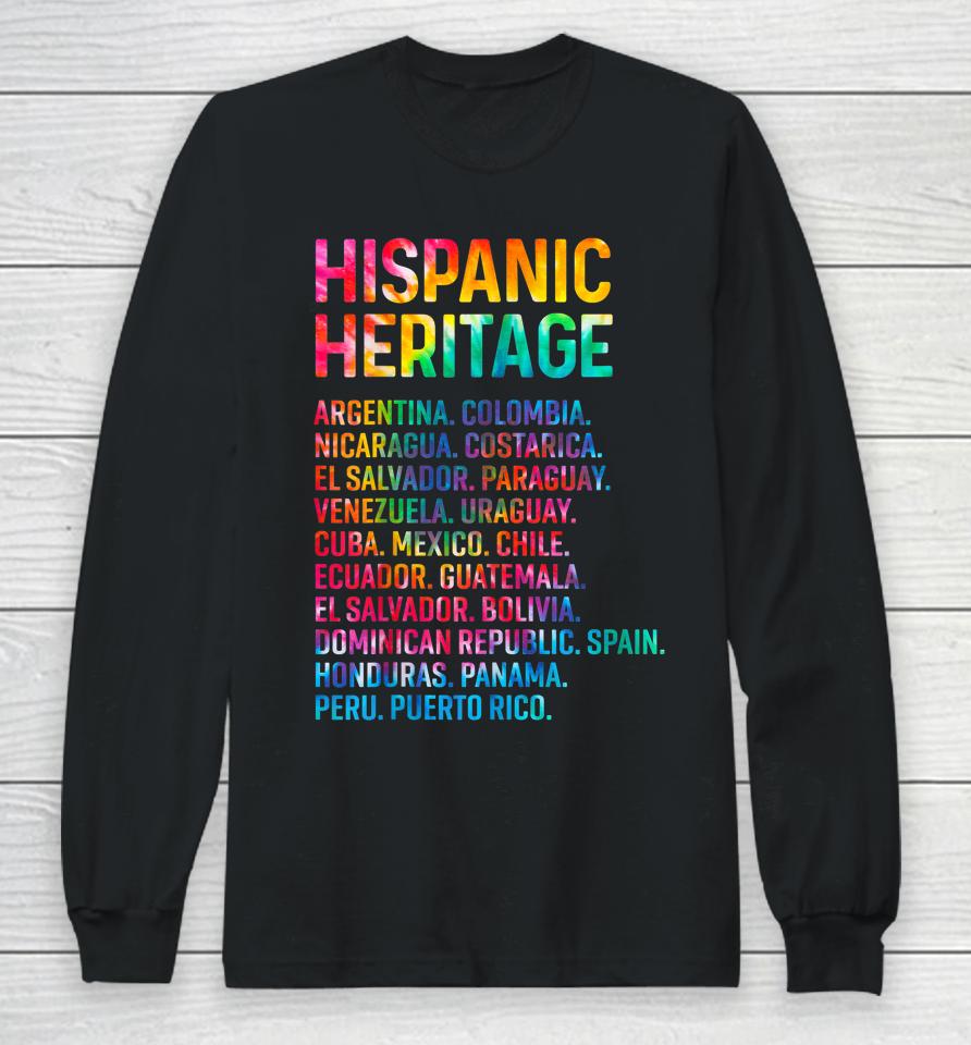 Hispanic Heritage Month Latino Countries Names Retro Vintage Long Sleeve T-Shirt