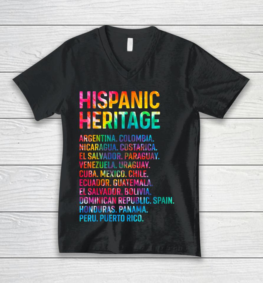 Hispanic Heritage Month Latino Countries Names Retro Vintage Unisex V-Neck T-Shirt