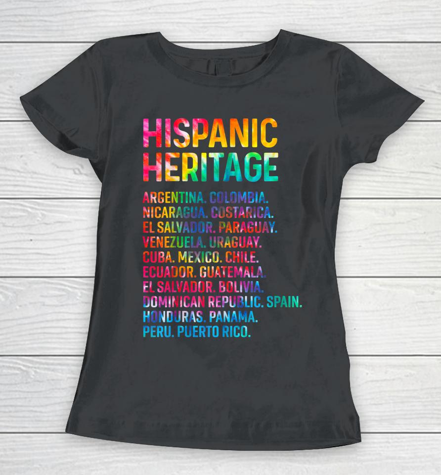 Hispanic Heritage Month Latino Countries Names Retro Vintage Women T-Shirt