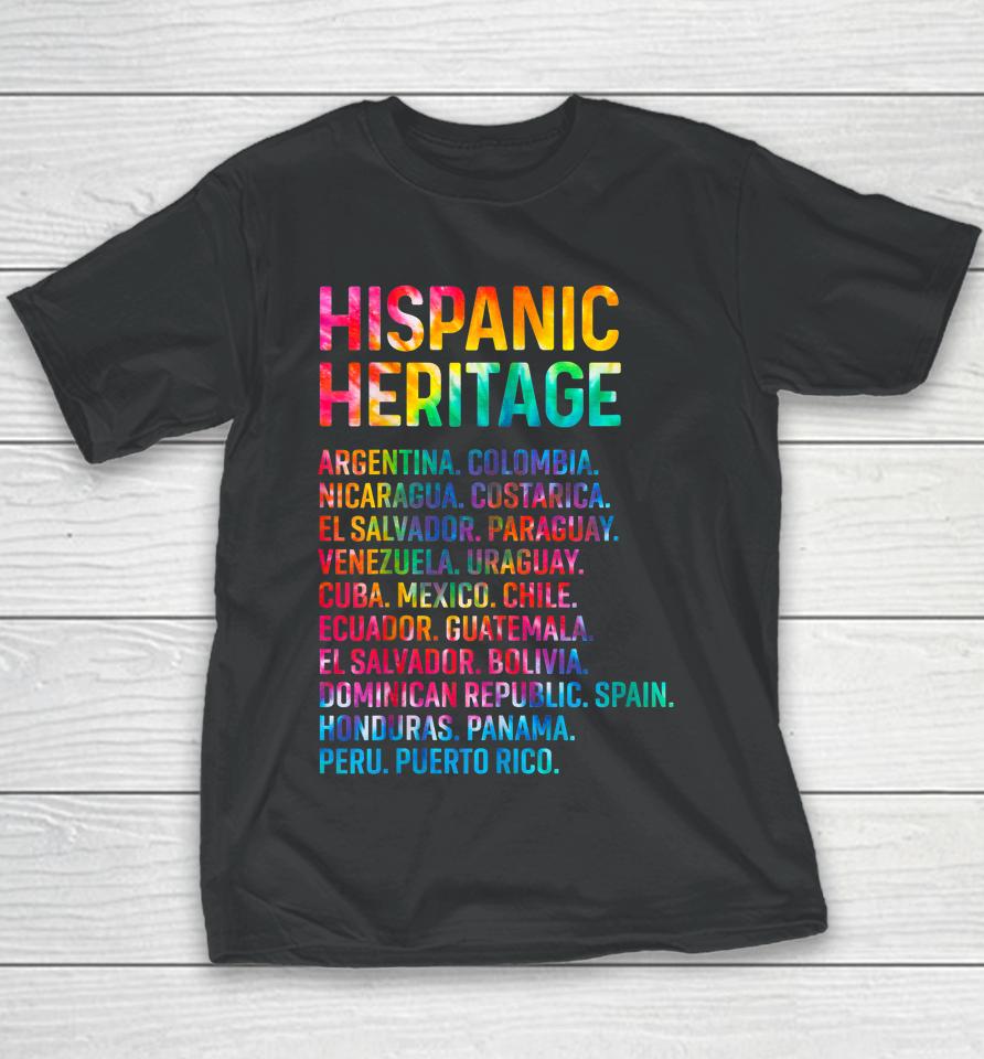 Hispanic Heritage Month Latino Countries Names Retro Vintage Youth T-Shirt