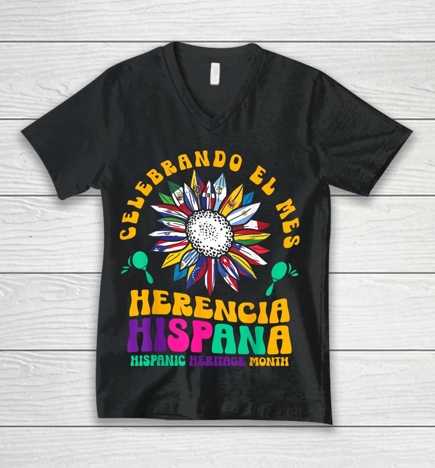 Hispanic Heritage Month Mes De La Herencia Hispana Sunflower Unisex V-Neck T-Shirt