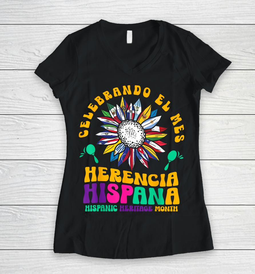 Hispanic Heritage Month Mes De La Herencia Hispana Sunflower Women V-Neck T-Shirt