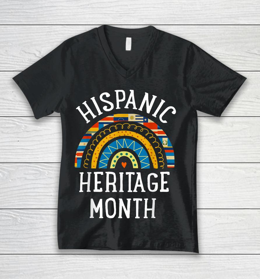 Hispanic Heritage Month National Latino Countries Flags Unisex V-Neck T-Shirt