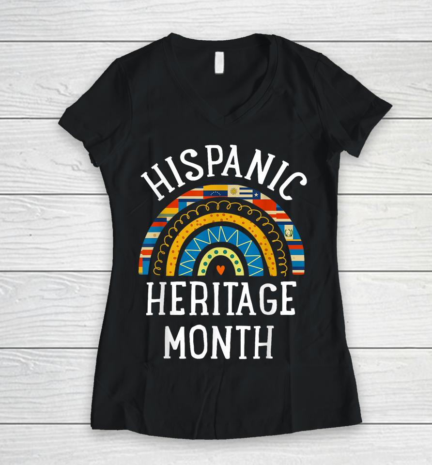 Hispanic Heritage Month National Latino Countries Flags Women V-Neck T-Shirt