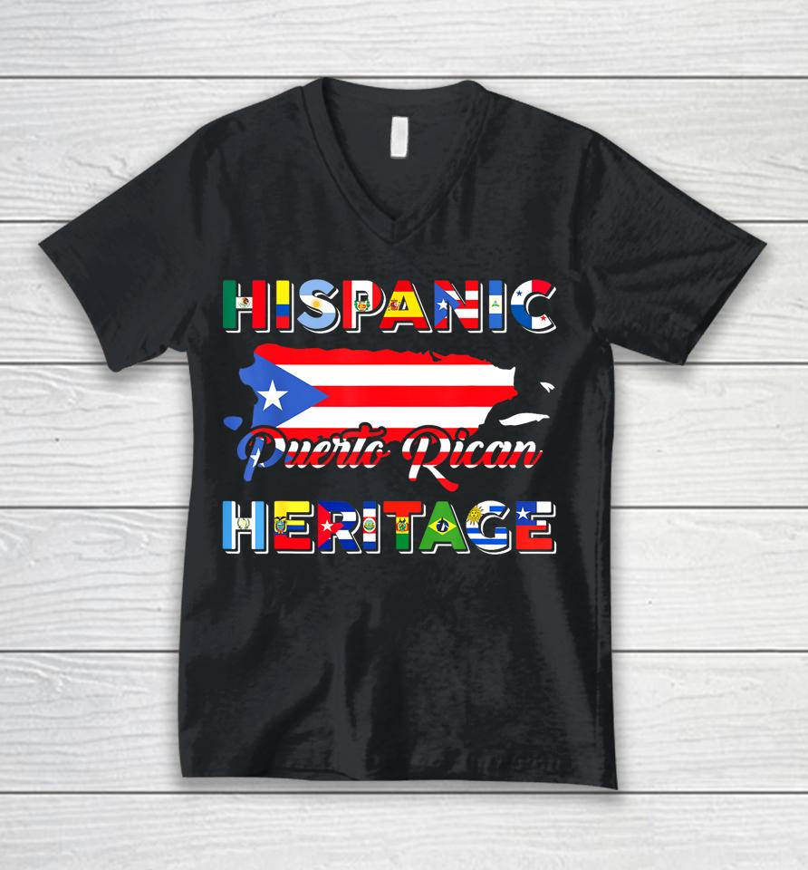 Hispanic Heritage Month Puerto Rican Puerto Rico Flag Pride Unisex V-Neck T-Shirt
