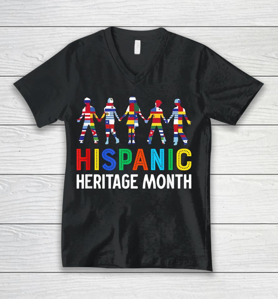 Hispanic Heritage Month Shirt Hand Flag Root Latino Unisex V-Neck T-Shirt