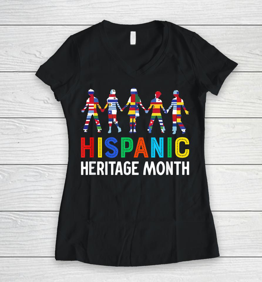 Hispanic Heritage Month Shirt Hand Flag Root Latino Women V-Neck T-Shirt