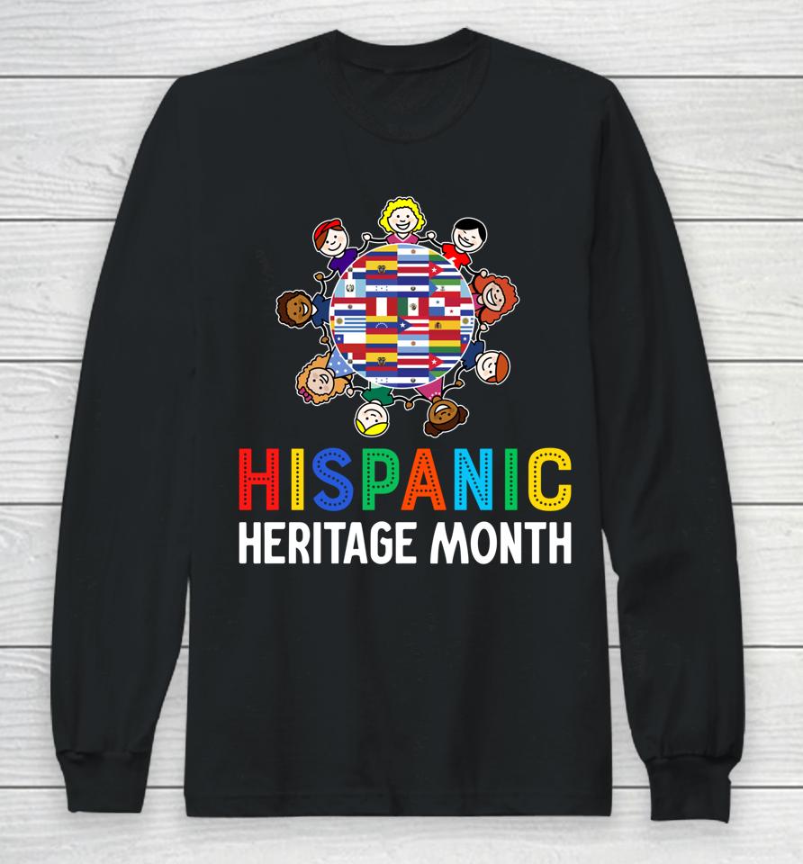 Hispanic Heritage Month Shirt Kids Hand Flag Root Latino Long Sleeve T-Shirt