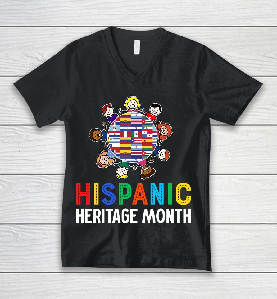 Hispanic Heritage Month Shirt Kids Hand Flag Root Latino Unisex V-Neck T-Shirt