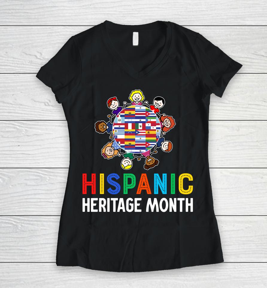 Hispanic Heritage Month Shirt Kids Hand Flag Root Latino Women V-Neck T-Shirt