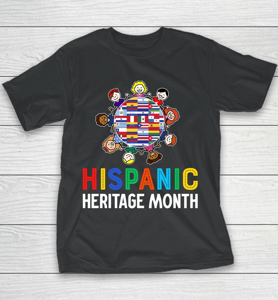 Hispanic Heritage Month Shirt Kids Hand Flag Root Latino Youth T-Shirt