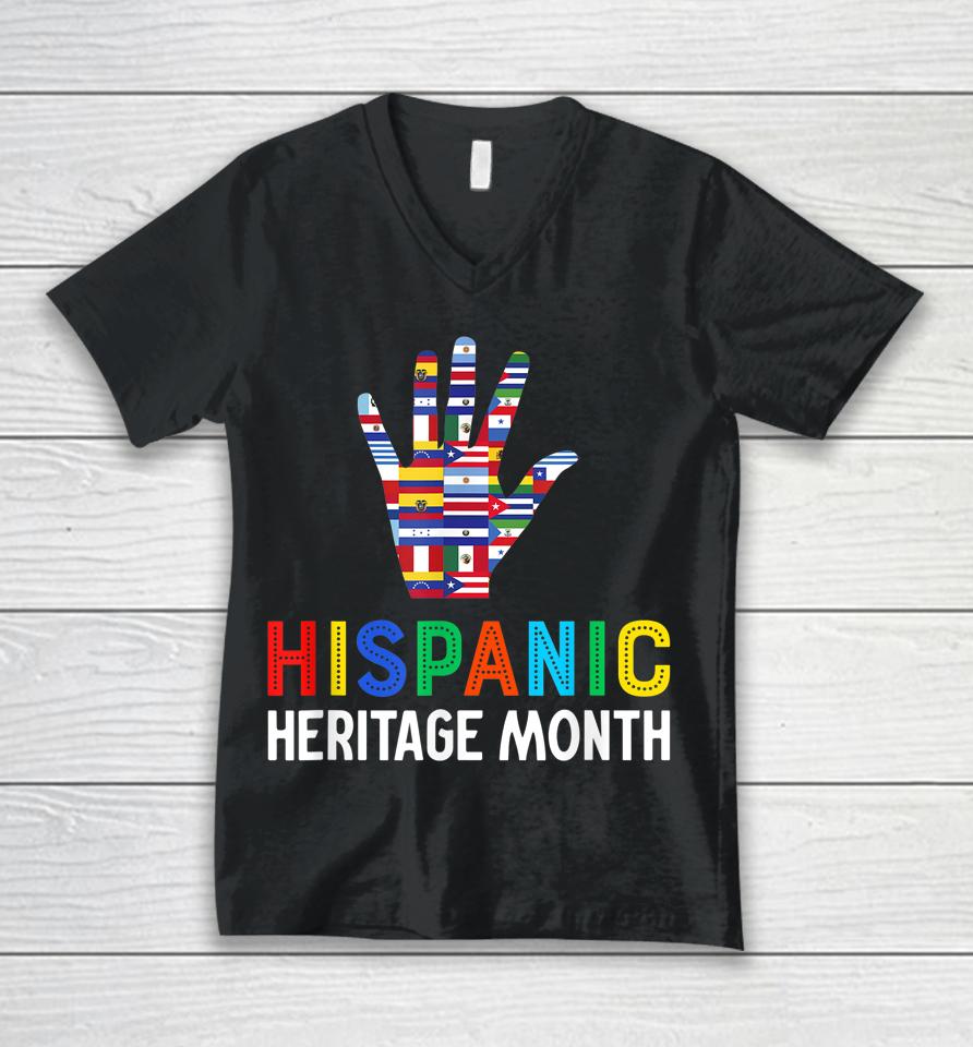 Hispanic Heritage Month T-Shirt Hand Flag Root Latino Unisex V-Neck T-Shirt