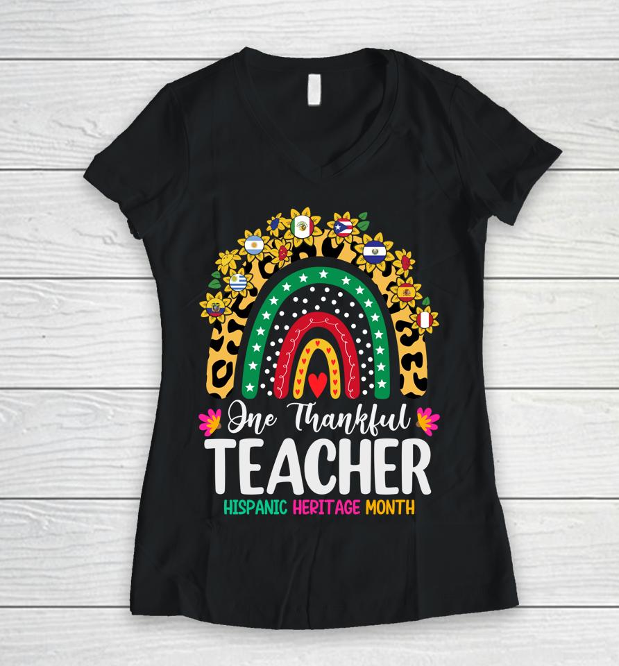 Hispanic Heritage Month Teacher Latina Countries Flags Women V-Neck T-Shirt