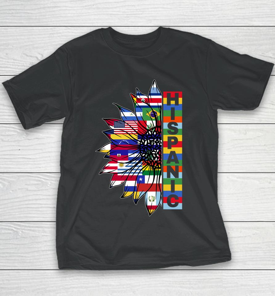 Hispanic Heritage Sunflower Latino Countries Flags Month Youth T-Shirt