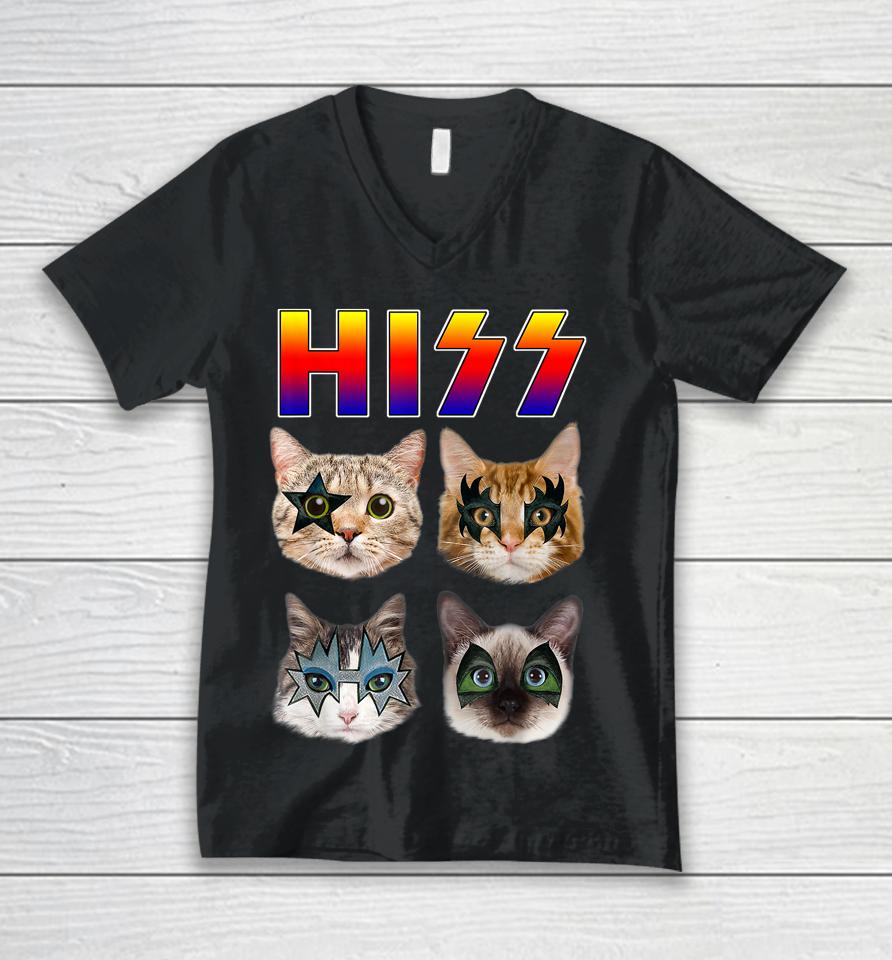 Hiss Funny Cats Kittens Rock Rockin Unisex V-Neck T-Shirt