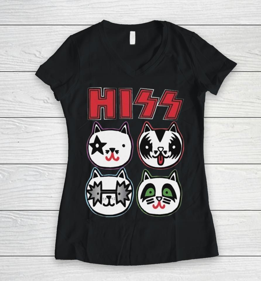 Hiss Kiss Cat Owner Rocker 2023 Women V-Neck T-Shirt