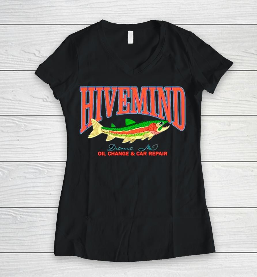 Hivemind Detroit Mi Oil Change &Amp; Car Repair Women V-Neck T-Shirt