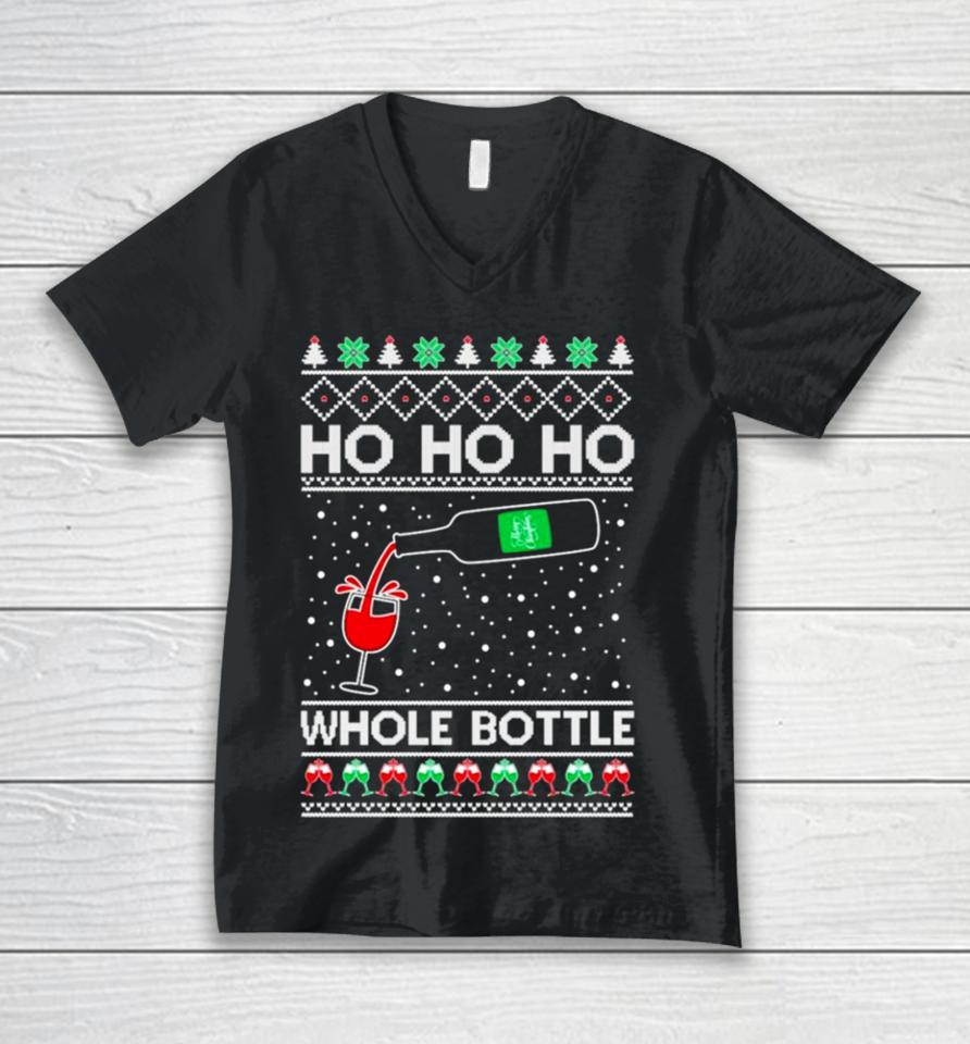 Ho Ho Ho Whole Bottle Wine Spirits Ugly Christmas Unisex V-Neck T-Shirt
