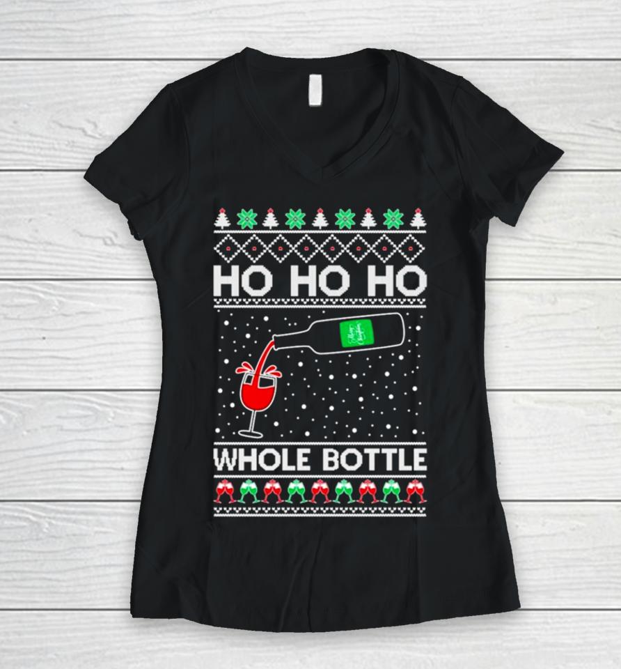 Ho Ho Ho Whole Bottle Wine Spirits Ugly Christmas Women V-Neck T-Shirt