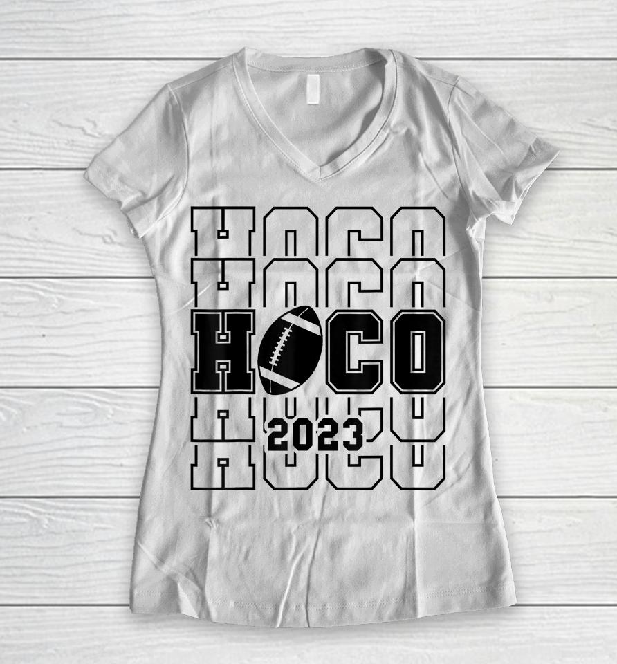 Hoco 2023 Homecoming Funny Football Game Day School Reunion Women V-Neck T-Shirt