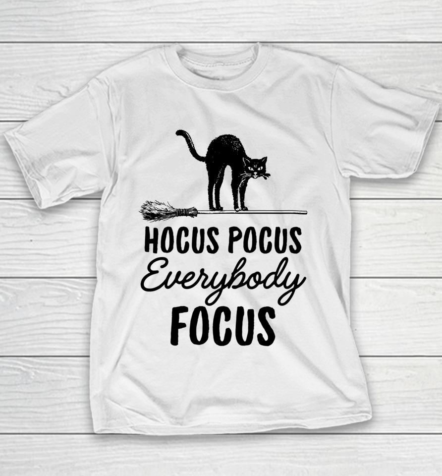 Hocus Pocus Everybody Focus Funny Cat Halloween Teacher Youth T-Shirt