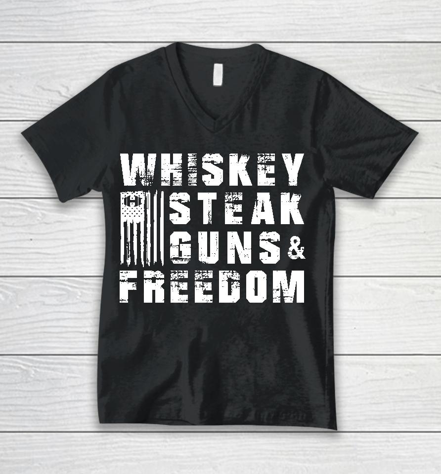 Hodgetwins Whiskey Steak Guns And Freedom Unisex V-Neck T-Shirt