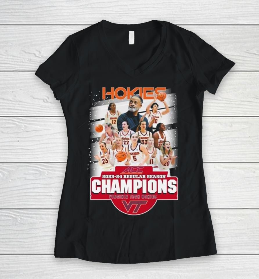 Hokies Acc 2023 24 Regular Season Champions Virginia Tech Hokies Women V-Neck T-Shirt