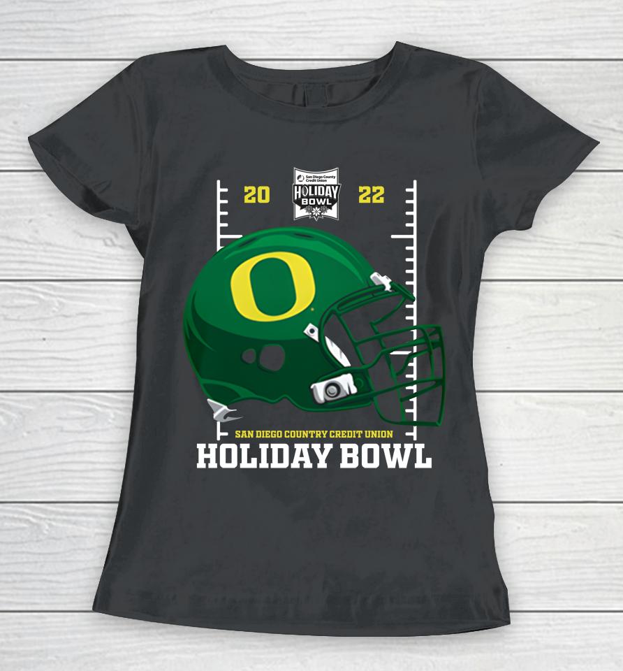 Holiday Bowl Oregon Ducks Helmet 2022 Black Holiday Bowl Shop Women T-Shirt