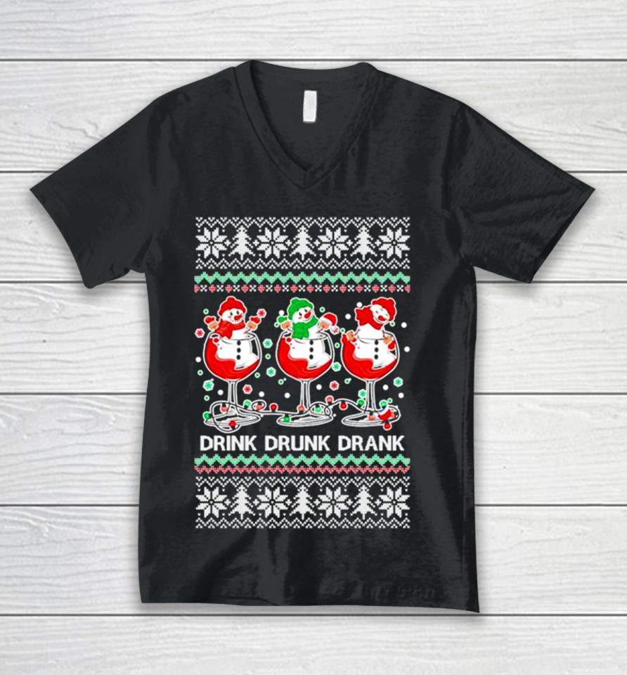 Holiday Spirits Drink Drank Drunk Snowmen Ugly Christmas Unisex V-Neck T-Shirt