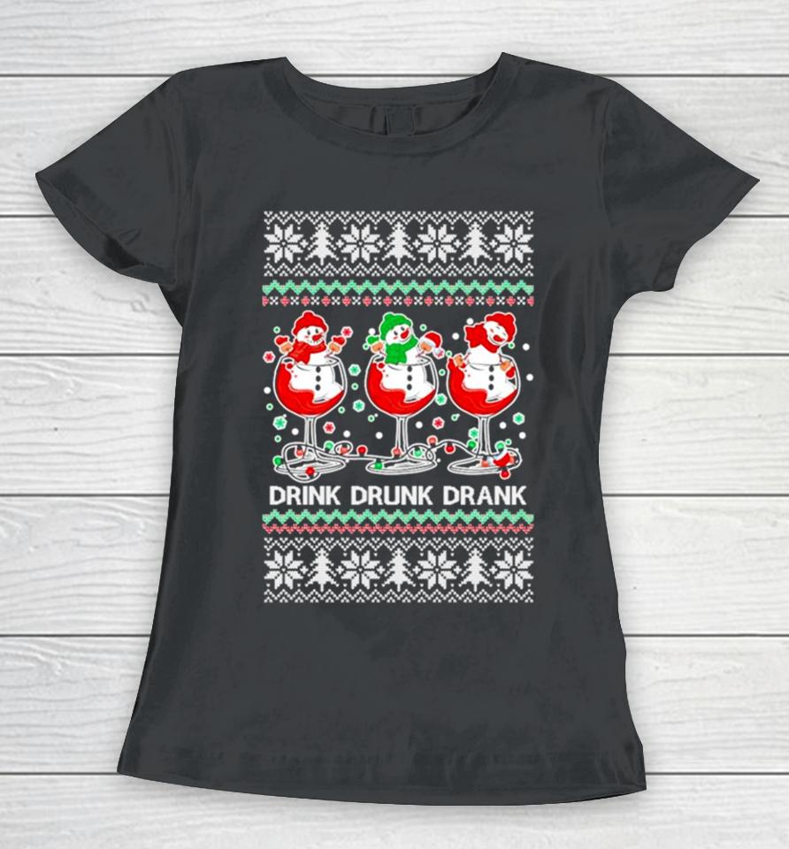 Holiday Spirits Drink Drank Drunk Snowmen Ugly Christmas Women T-Shirt