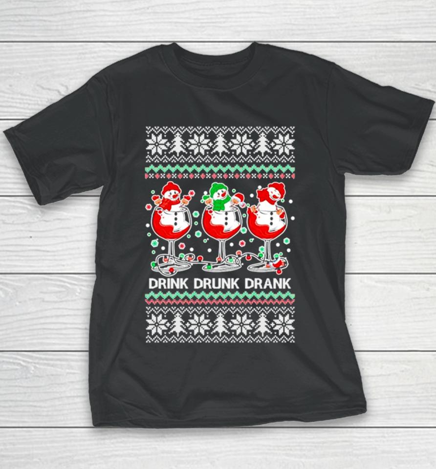 Holiday Spirits Drink Drank Drunk Snowmen Ugly Christmas Youth T-Shirt