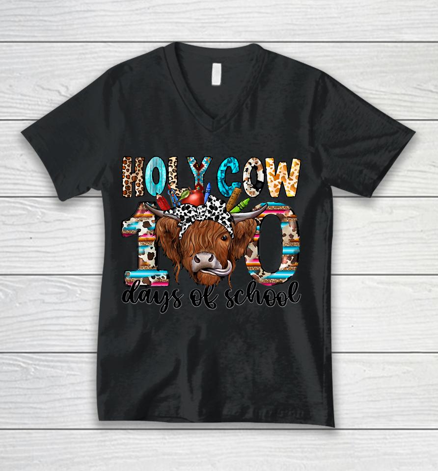 Holy Cow 100 Days Of School 100Th Day Smarter Teacher Unisex V-Neck T-Shirt