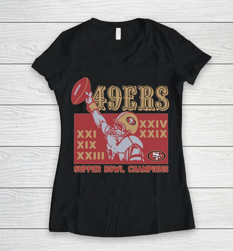 Homage 49Ers 5 Time Super Bowl Champions Women V-Neck T-Shirt