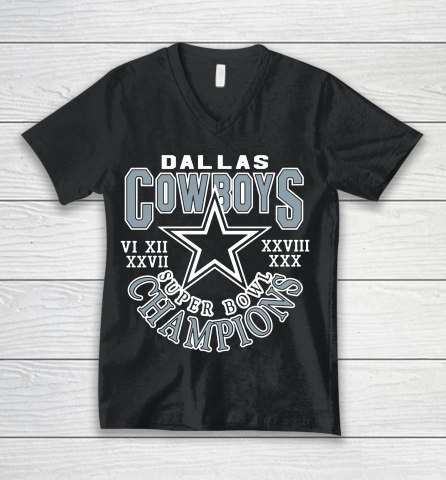 Homage Dallas Cowboys 5 Time Super Bowl Champions Unisex V-Neck T-Shirt