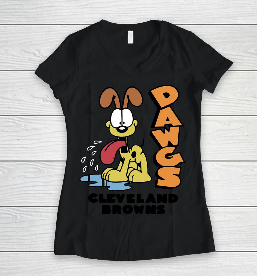 Homage Garfield Odie X Cleveland Browns Women V-Neck T-Shirt