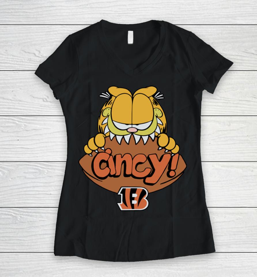 Homage Garfield X Cincinnati Bengals Women V-Neck T-Shirt