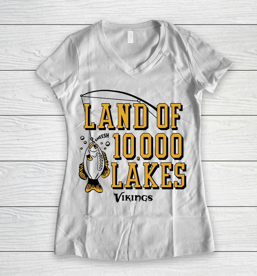 Homage Hyper Local Land Of 10,000 Lakes Minnesota Vikings Women V-Neck T-Shirt