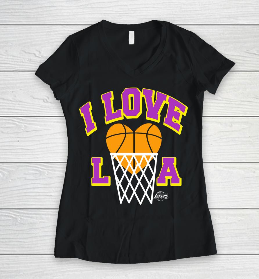 Homage Los Angeles Lakers Hometown I Love La Women V-Neck T-Shirt